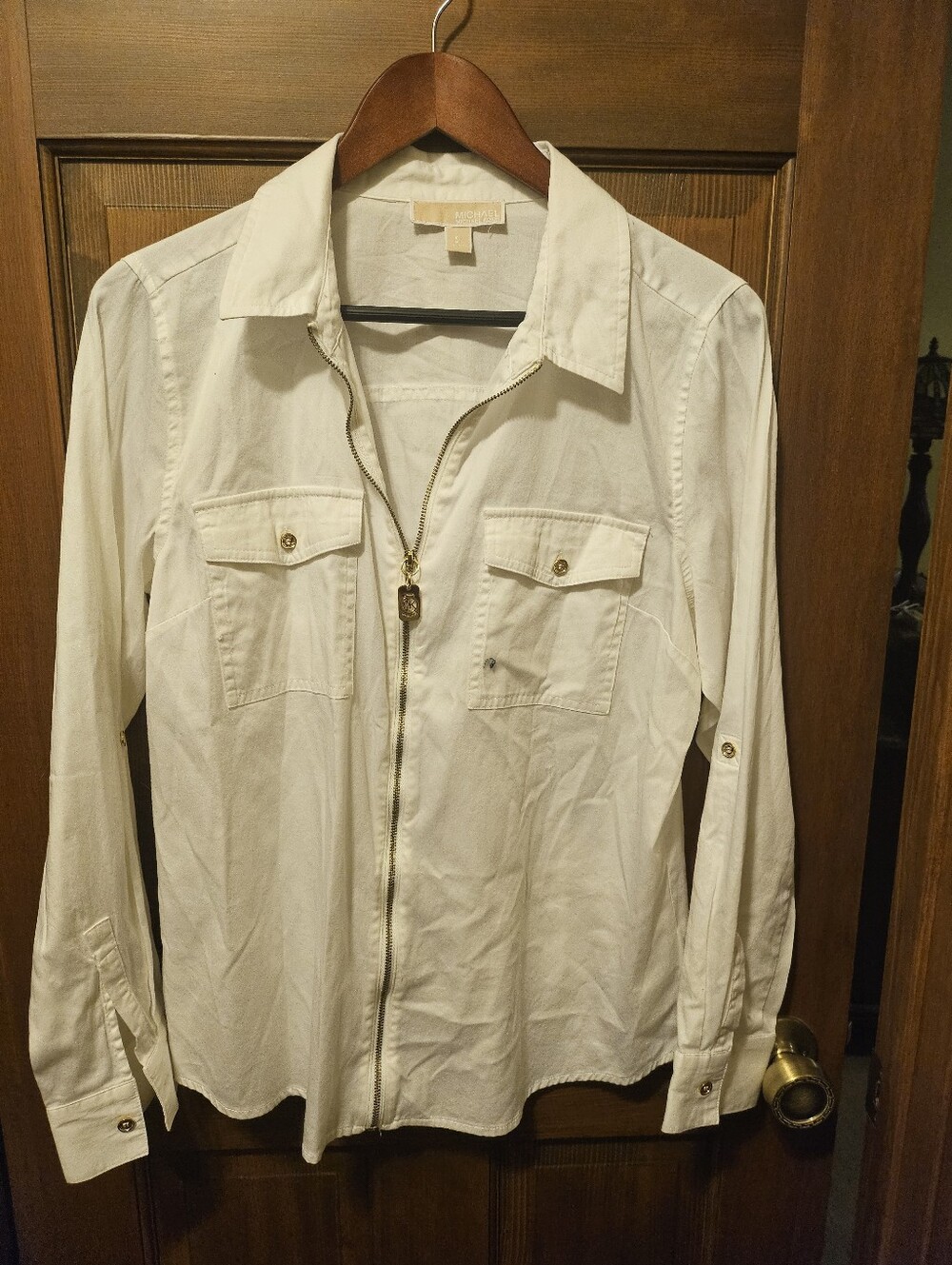 Michael Kors White  Zip-Front Utility Shirt